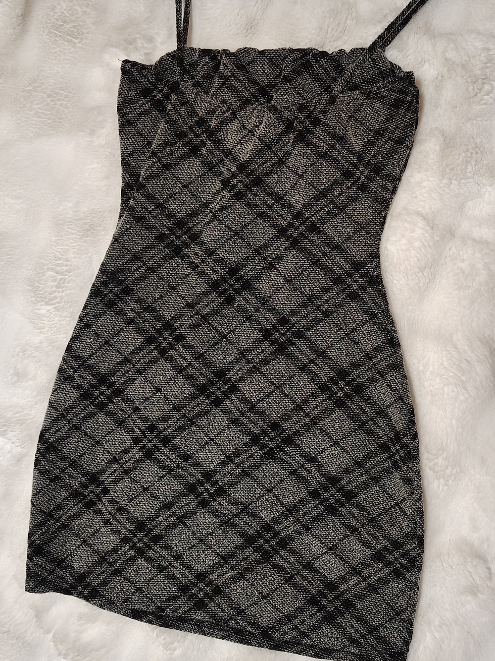 Black & Gray Plaid Spaghetti-Strap Mini Dress - Picture 11 of 12